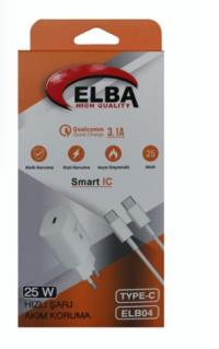 ELBA ELB04-PD-25WTypc BEYAZ 25W Typc-e Ev Şarj Kafa+1mt Type-c To Type-c Kablo 3.1 Hızlı Şarj - 1